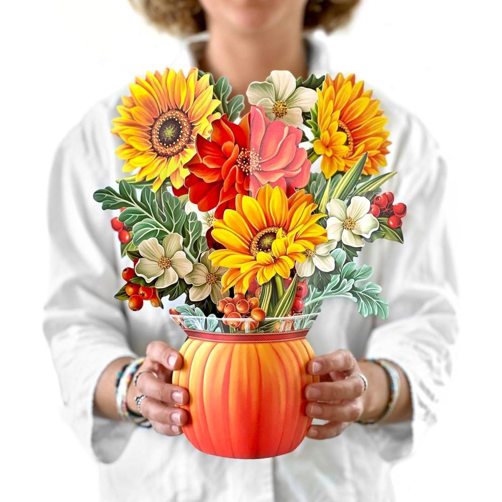 imageFreshcut Paper Pop Up Cards Sunflowers 12 Inch Life Sized Forever Flower Bouquet 3D Popup Greeting Card Birthday Cards Get Well Gifts Blank Notecard ampamp EnvelopePumpkin Harvest