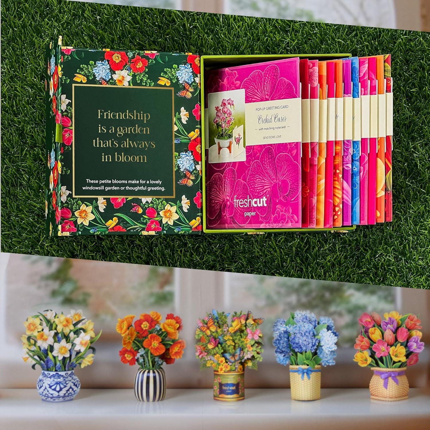 imageFreshcut Paper PopUp Greeting Cards 6x6 Inch Mini Paper Flower Bouquets 12 Count Assortment Multicolor Floral Occasion Cards Blank Inside PopUp Feature