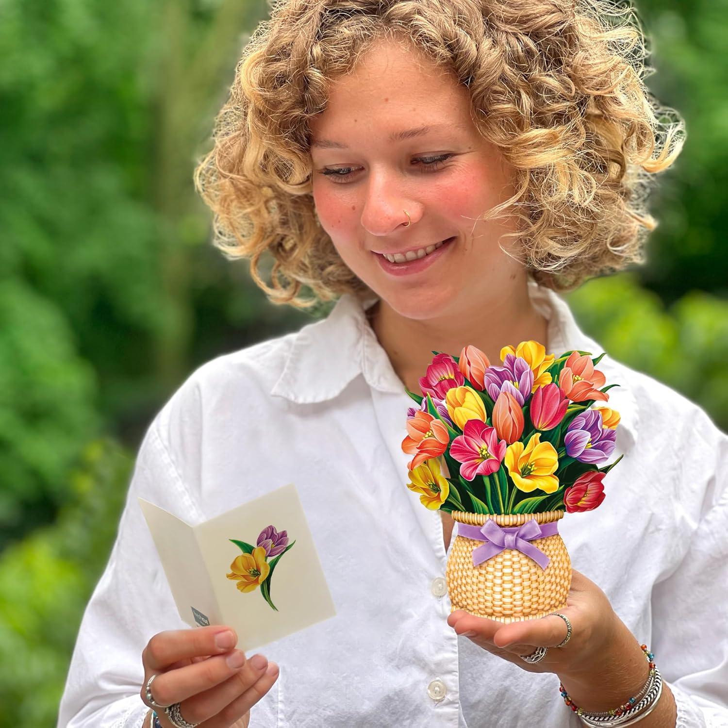 imageFreshcut Paper PopUp Greeting Cards 6x6 Inch Mini Paper Flower Bouquets 12 Count Assortment Multicolor Floral Occasion Cards Blank Inside PopUp Feature