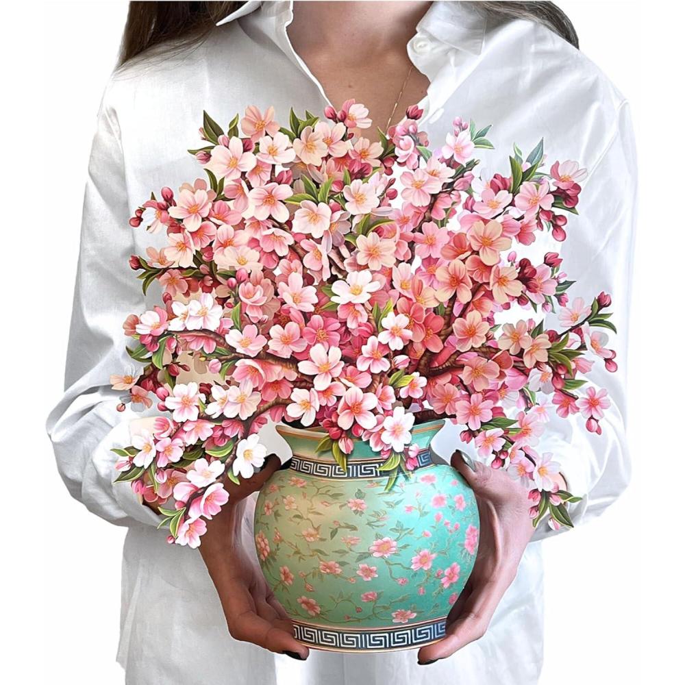 imageFreshcut Paper Pop Up Cards Blooming Roses 12 Inch Life Sized Forever Flower Bouquet 3D Popup Greeting Cards Valentines Day Anniversary Card Blank Notecard ampamp EnvelopeJapanese Cherry Blossoms