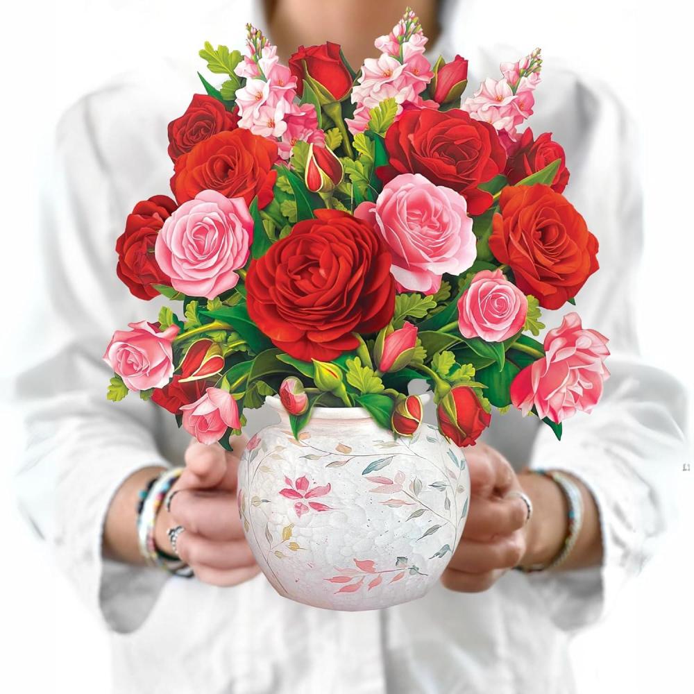 imageFreshcut Paper Pop Up Cards Blooming Roses 12 Inch Life Sized Forever Flower Bouquet 3D Popup Greeting Cards Valentines Day Anniversary Card Blank Notecard ampamp EnvelopeBlooming Roses