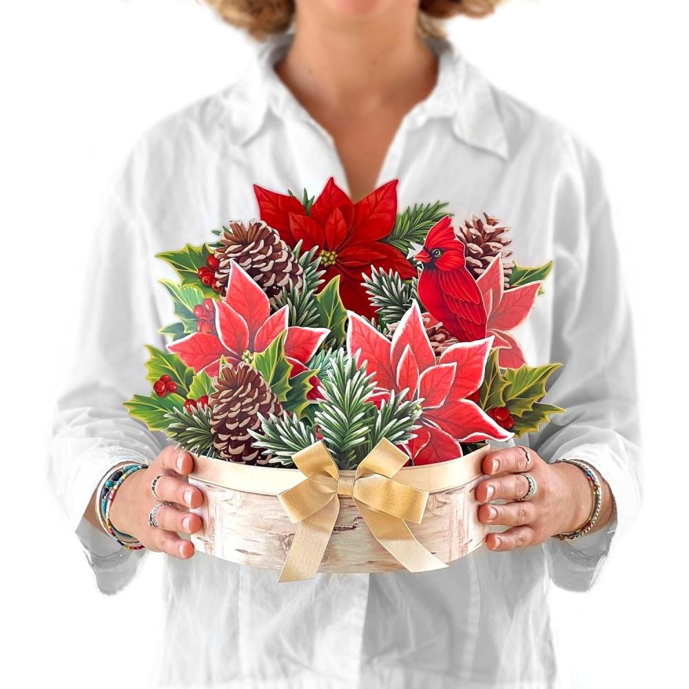imageFreshcut Paper Pop Up Cards Blue Poinsettia 10 Inch Life Sized Forever Flower Bouquet 3D Popup Greeting Cards Christmas Card Hanukkah Card Blank Notecard ampamp EnvelopeBirch Poinsettia