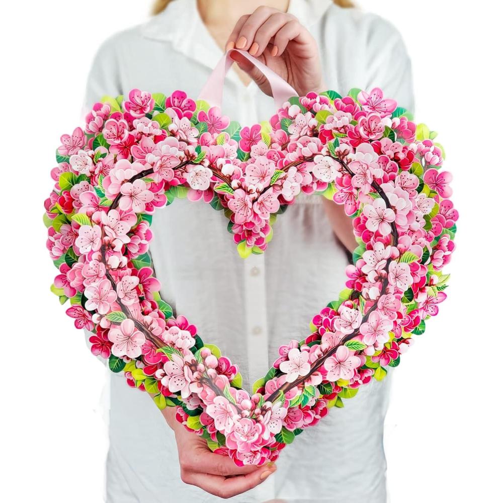 imageFreshcut Paper Pop Up Cards Cherry Blossom Heart Paper Wreath 15 Inch Life Sized Forever Flower Wreath 3D Popup Greeting Cards Birthday Card Valentines Day Card Blank Notecard ampamp EnvelopeCherry Blossom Wreath