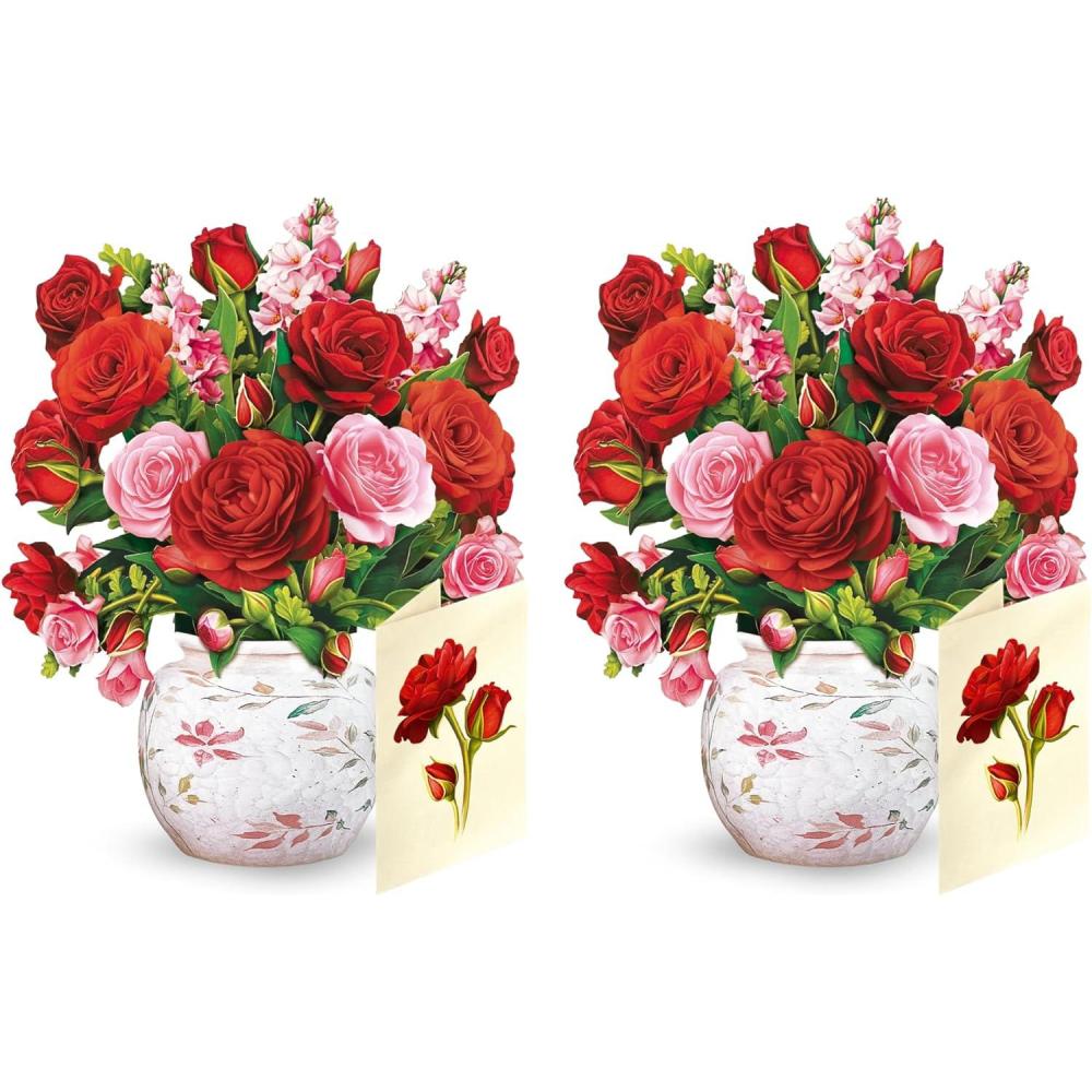 imageFreshcut Paper Pop Up Cards Mini Blooming Roses Set of 2 6 Inch Mini Sized Forever Flower Bouquet 3D Popup Greeting Cards Valentines Day Anniversary Card Blank Notecard ampamp Envelope