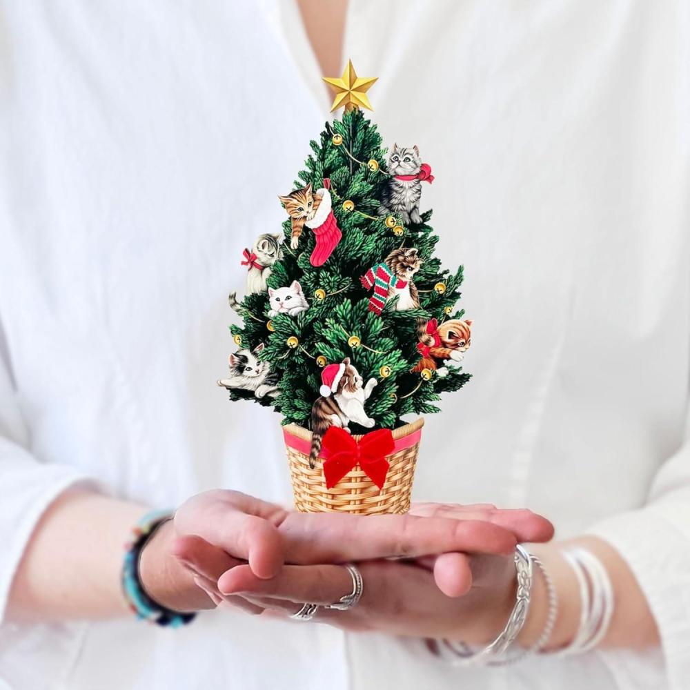 imageFreshcut Paper Pop Up Cards Mini Christmas Puppy ampamp Kitten 6 Inch Mini Sized 3D Pet Gifts Popup Greeting Card Christmas Card Paper Cat ampamp Dog Cards Blank Notecard ampamp EnvelopeMini Meowy Christmas