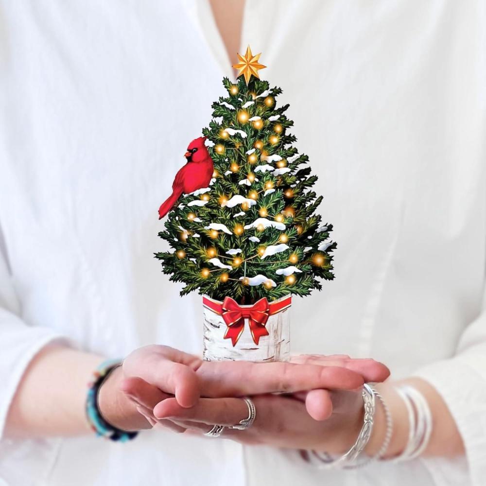 imageFreshcut Paper Pop Up Cards Mini Christmas Puppy ampamp Kitten 6 Inch Mini Sized 3D Pet Gifts Popup Greeting Card Christmas Card Paper Cat ampamp Dog Cards Blank Notecard ampamp EnvelopeMini Merry Tree