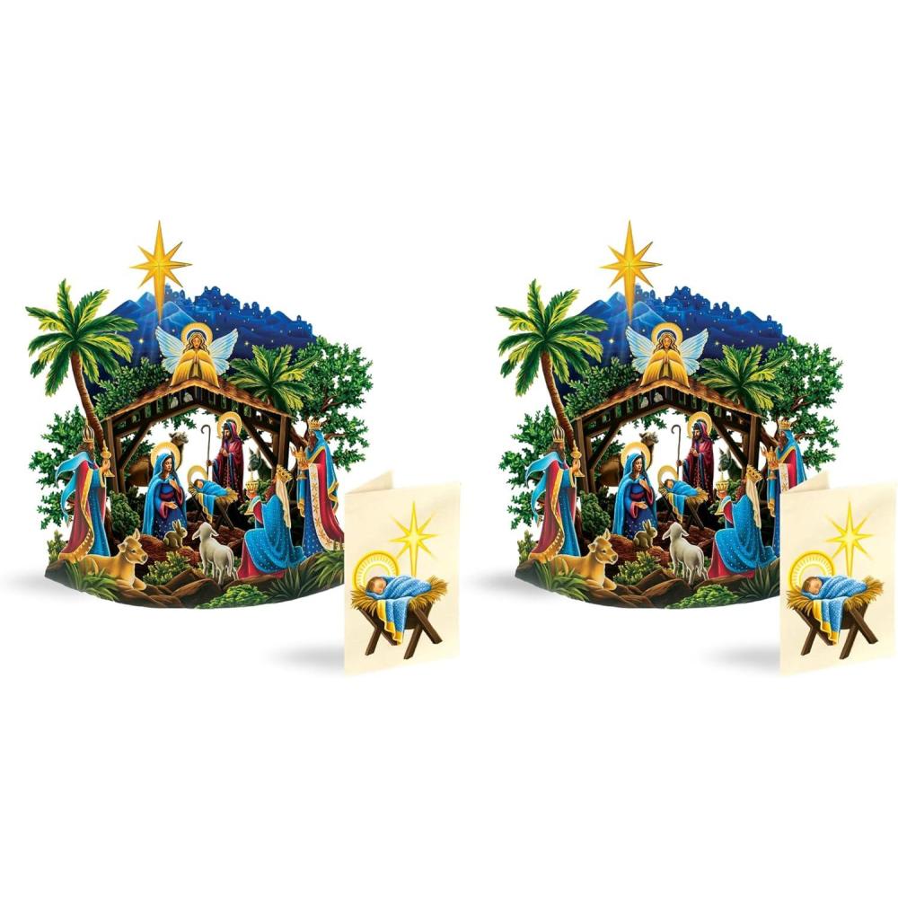 imageFreshcut Paper Pop Up Cards Mini Christmas Puppy ampamp Kitten 6 Inch Mini Sized 3D Pet Gifts Popup Greeting Card Christmas Card Paper Cat ampamp Dog Cards Blank Notecard ampamp EnvelopeMini Starlit Nativity Set of 2