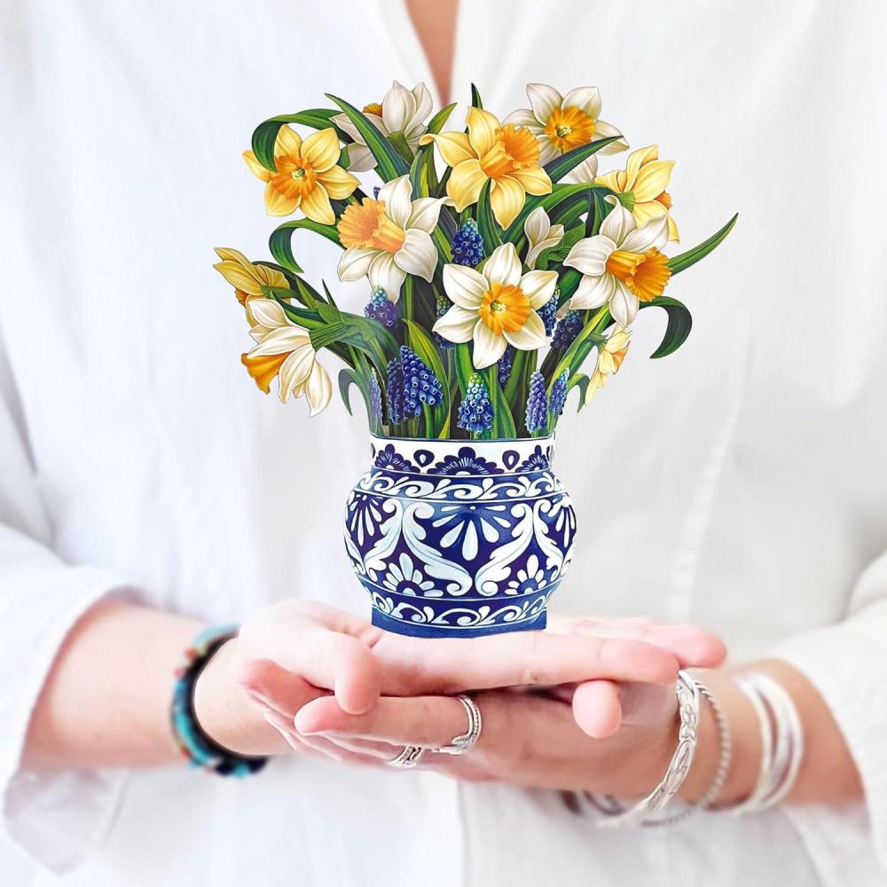 imageFreshcut Paper Pop Up Cards Mini English Daffodils 6 Inch Mini Sized Forever Flower Bouquet 3D Popup Greeting Cards Birthday Cards Get Well Gifts Blank Notecard ampamp EnvelopeEnglish Daffodils