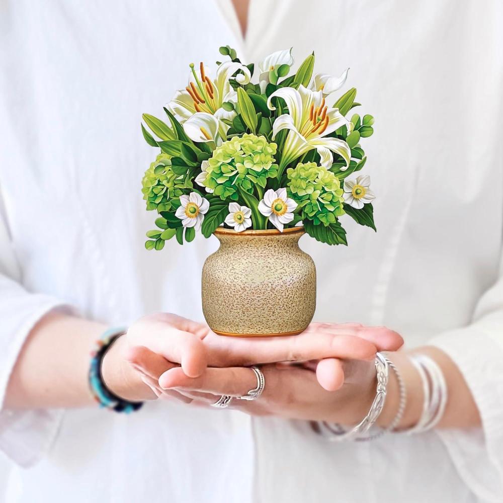 imageFreshcut Paper Pop Up Cards Mini English Daffodils 6 Inch Mini Sized Forever Flower Bouquet 3D Popup Greeting Cards Birthday Cards Get Well Gifts Blank Notecard ampamp EnvelopeIvory  Sage