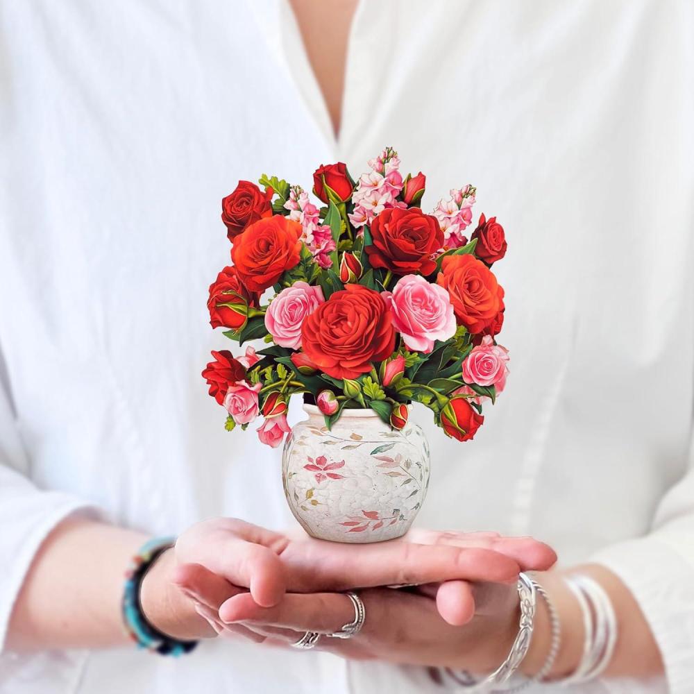 imageFreshcut Paper Pop Up Cards Mini Heart Balloons 6 Inch Mini Sized 3D Popup Greeting Cards Valentines Day Anniversary Card Blank Notecard ampamp EnvelopeBlooming Roses