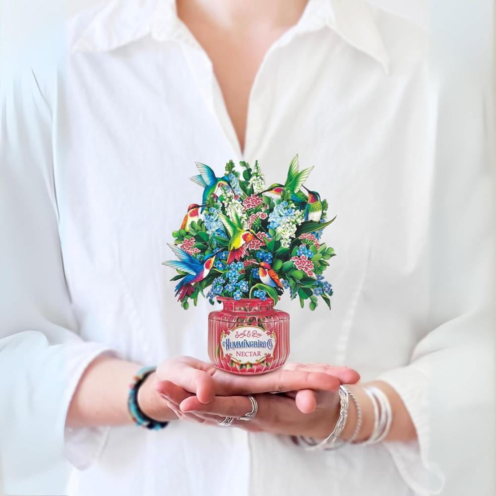 imageFreshcut Paper Pop Up Cards Mini Hummingbird Oasis 6 Inch Mini Sized Forever Flower Bouquet 3D Popup Greeting Card Birthday Cards Thank You Card Blank Notecard ampamp Envelope