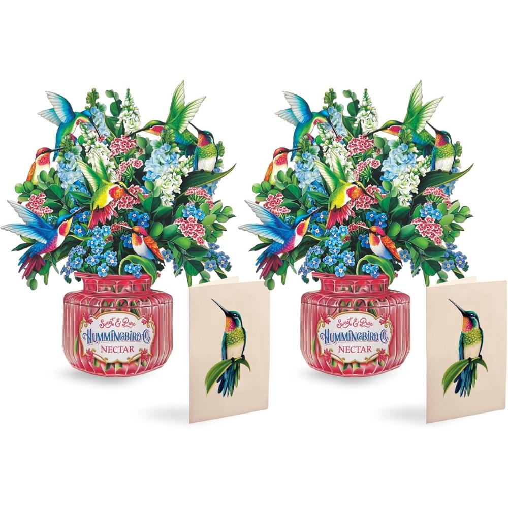 imageFreshcut Paper Pop Up Cards Mini Hummingbird Oasis Set of 2 6 Inch Mini Sized Forever Flower Bouquet 3D Popup Greeting Card Birthday Cards Anniversary Card Blank Notecard ampamp Envelope