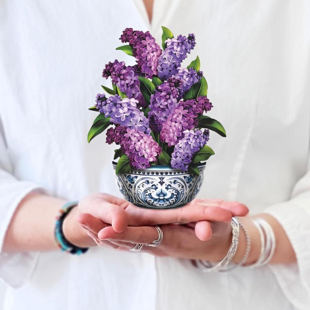 imageFreshcut Paper Pop Up Cards Mini Lavender ampamp Butterflies 6 Inch Mini Sized Forever Flower Bouquet 3D Popup Greeting Card Birthday Cards Thank You Card Teacher Gifts Blank Notecard ampamp EnvelopeGarden Lilacs