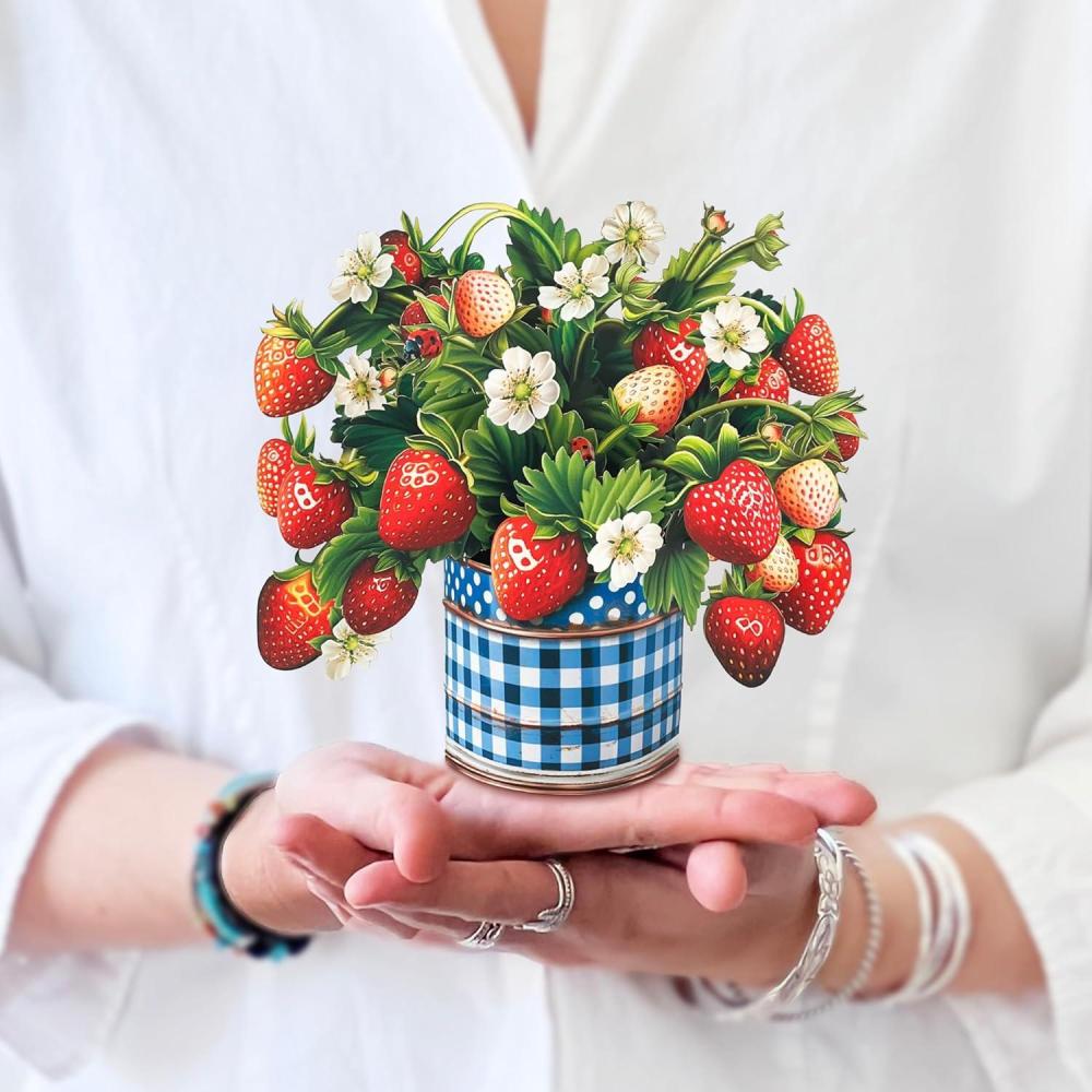 imageFreshcut Paper Pop Up Cards Mini Nantucket Hydrangeas 6 Inch Mini Sized Forever Flower Bouquet 3D Popup Greeting Cards Birthday Cards Thank You Card Blank Notecard ampamp EnvelopeStrawberry Blossom
