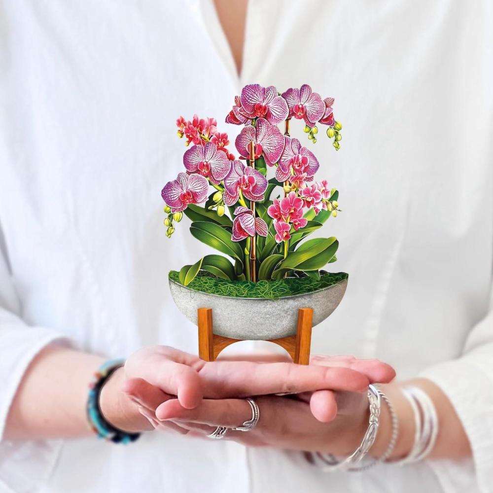 imageFreshcut Paper Pop Up Cards Mini Orchid Oasis 6 Inch Mini Sized Forever Flower Bouquet 3D Popup Greeting Cards Birthday Card Get Well Gifts Blank Notecard ampamp EnvelopeOrchid Oasis