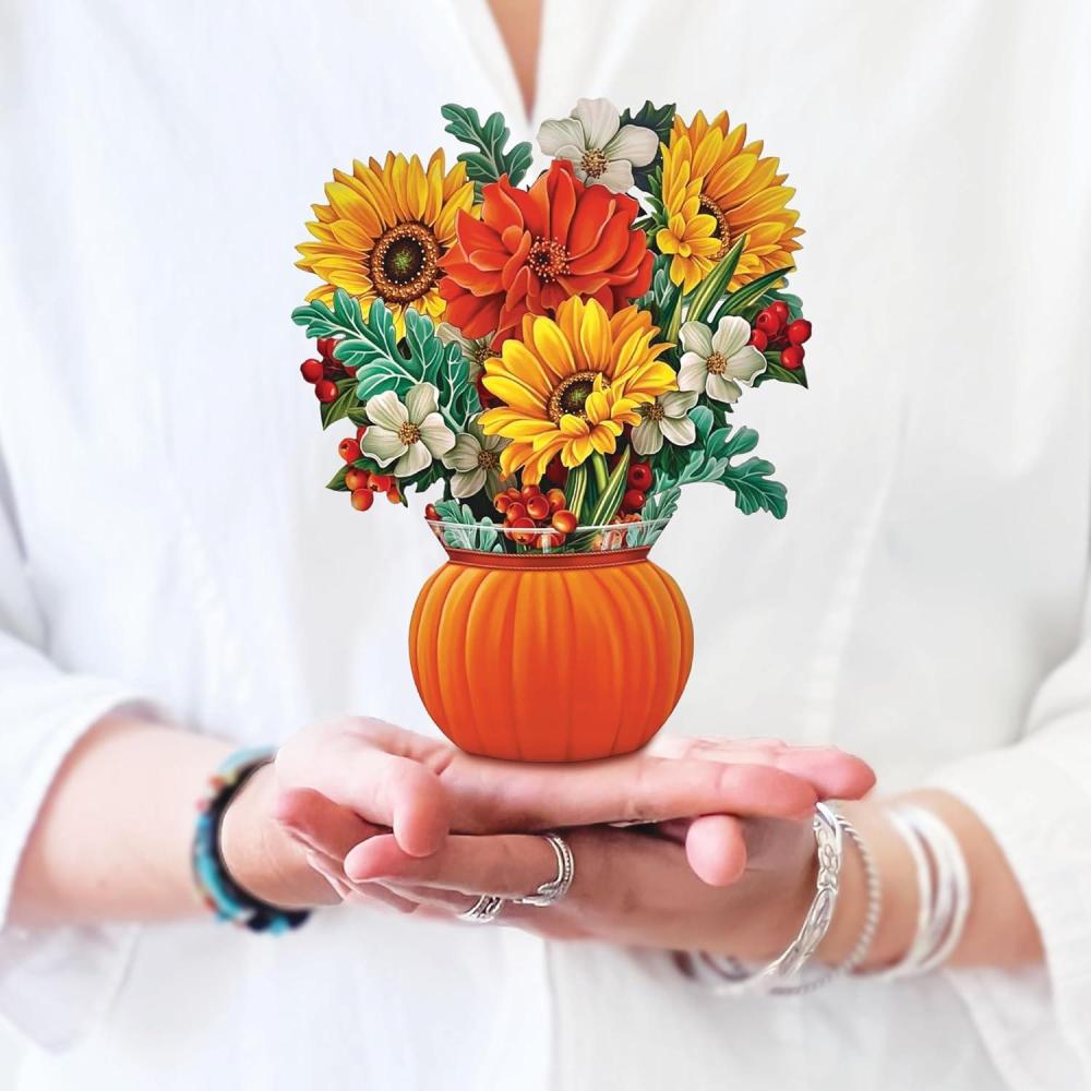 imageFreshcut Paper Pop Up Cards Mini Sunflowers 6 Inch Mini Sized Forever Flower Bouquet 3D Popup Greeting Cards Birthday Cards Get Well Gifts Blank Notecard ampamp EnvelopePumpkin Harvest