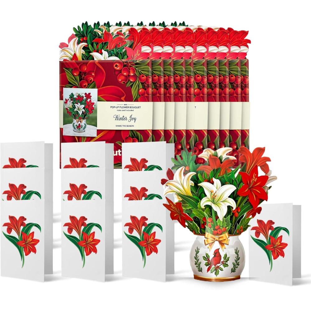 imageFreshcut Paper Pop Up Cards Mini Winter Joy 6 inch Mini Sized Paper Flower Bouquet 3D Popup Greeting Cards Christmas Card Holiday Card Blank Notecards ampamp Envelopes Pack of 510pk Mini Winter Joy