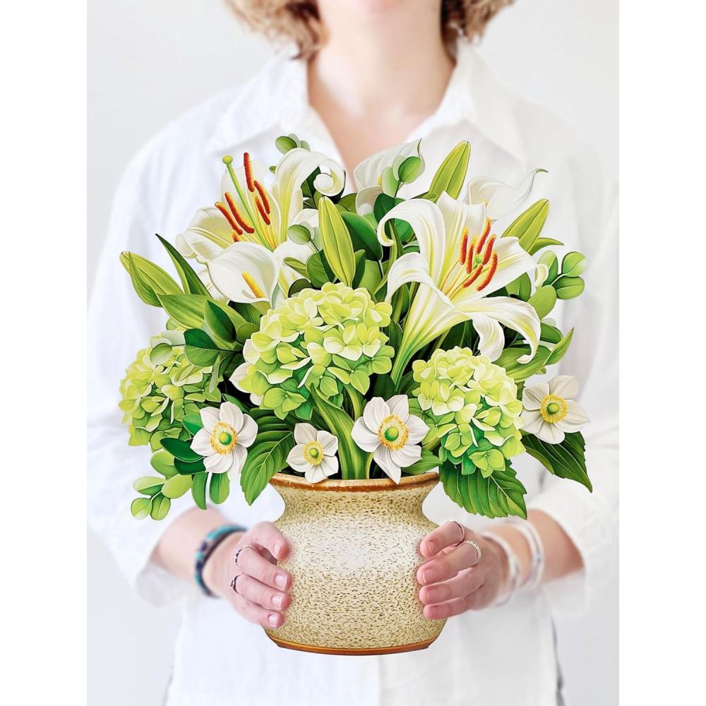 imageFreshcut Paper Pop Up Cards Serenity Orchid 12 Inch Life Sized Forever Flower Bouquet 3D Popup Greeting Card Birthday Cards Get Well Gifts Blank Notecard ampamp EnvelopeIvory  Sage
