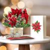 Freshcut Paper Pop Up Cards, Mini Christmas Puppy & Kitten, 6 Inch Mini Sized 3D Pet Gifts, Popup Greeting Card, Christmas Card, Paper Cat & Dog Cards, Blank Notecard & Envelope(Mini Birch Poinsettia)