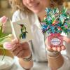 Freshcut Paper Pop Up Cards, Mini Hummingbird Oasis (Set of 2), 6 Inch Mini Sized Forever Flower Bouquet 3D Popup Greeting Card, Birthday Cards, Anniversary Card, Blank Notecard & Envelope