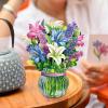 Freshcut Paper Pop Up Cards, Mini Lavender & Butterflies, 6 Inch Mini Sized Forever Flower Bouquet 3D Popup Greeting Card, Birthday Cards, Thank You Card, Teacher Gifts, Blank Notecard & Envelope(Lilies & Lupines)