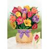 Freshcut Paper Pop Up Cards, Orchid Oasis, 12 Inch Life Sized Forever Flower Bouquet 3D Popup Greeting Card, Birthday Cards, Get Well Gifts, Blank Notecard & Envelope(Festive Tulips with Basket)