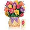 Freshcut Paper Pop Up Cards, Orchid Oasis, 12 Inch Life Sized Forever Flower Bouquet 3D Popup Greeting Card, Birthday Cards, Get Well Gifts, Blank Notecard & Envelope(Festive Tulips with Basket)
