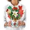 Freshcut Paper Pop Up Cards, Blue Poinsettia, 10 Inch Life Sized Forever Flower Bouquet 3D Popup Greeting Cards, Christmas Card, Hanukkah Card, Blank Notecard & Envelope(Winter Joy)