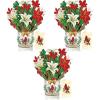 Freshcut Paper Pop Up Cards, Blue Poinsettia, 10 Inch Life Sized Forever Flower Bouquet 3D Popup Greeting Cards, Christmas Card, Hanukkah Card, Blank Notecard & Envelope(Winter Joy 3pk)
