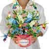 Freshcut Paper Pop Up Cards, Butterflies & Buttercups, 12 Inch Life Sized Forever Flower Bouquet 3D Popup Greeting Card, Birthday Cards, Thank You Card, Blank Notecard & Envelope(Hummingbird Oasis)