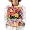 Freshcut Paper Pop Up Cards, Orchid Oasis, 12 Inch Life Sized Forever Flower Bouquet 3D Popup Greeting Card, Birthday Cards, Get Well Gifts, Blank Notecard & Envelope(Festive Tulips with Basket)