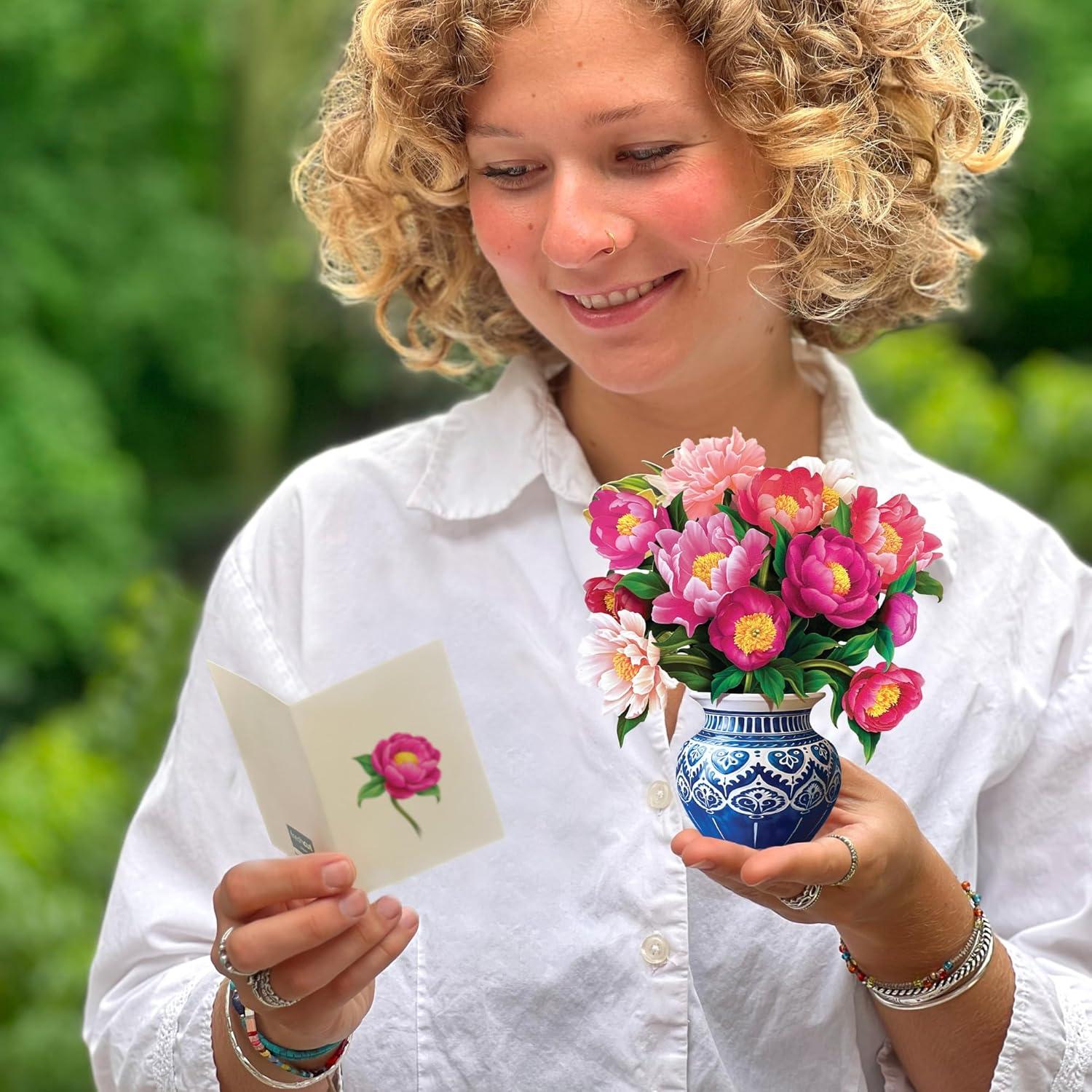 imageFreshcut Paper Pop Up Cards Mini Peony Paradise Set of 2 6 Inch Mini Sized Forever Flower Bouquet 3D Popup Greeting Cards Birthday Cards Thank You Card Teacher Gifts Blank Notecard ampamp EnvelopePeony Paradise