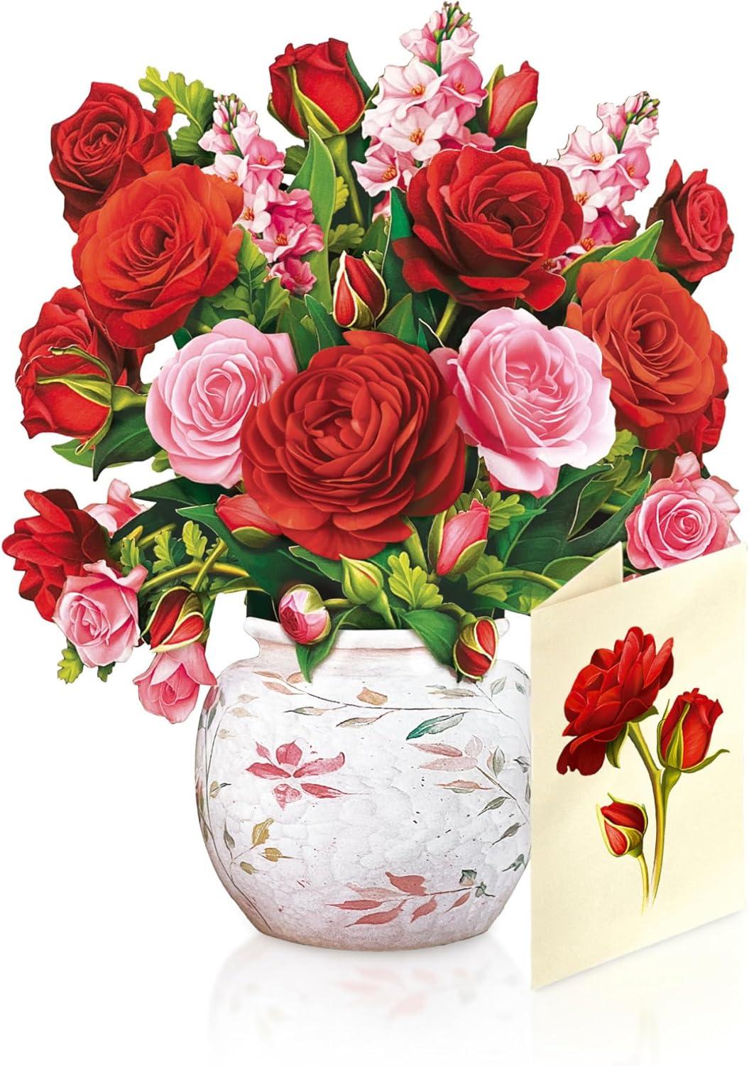 imageFreshcut Paper Pop Up Cards Mini Peony Paradise Set of 2 6 Inch Mini Sized Forever Flower Bouquet 3D Popup Greeting Cards Birthday Cards Thank You Card Teacher Gifts Blank Notecard ampamp EnvelopeBlooming Roses