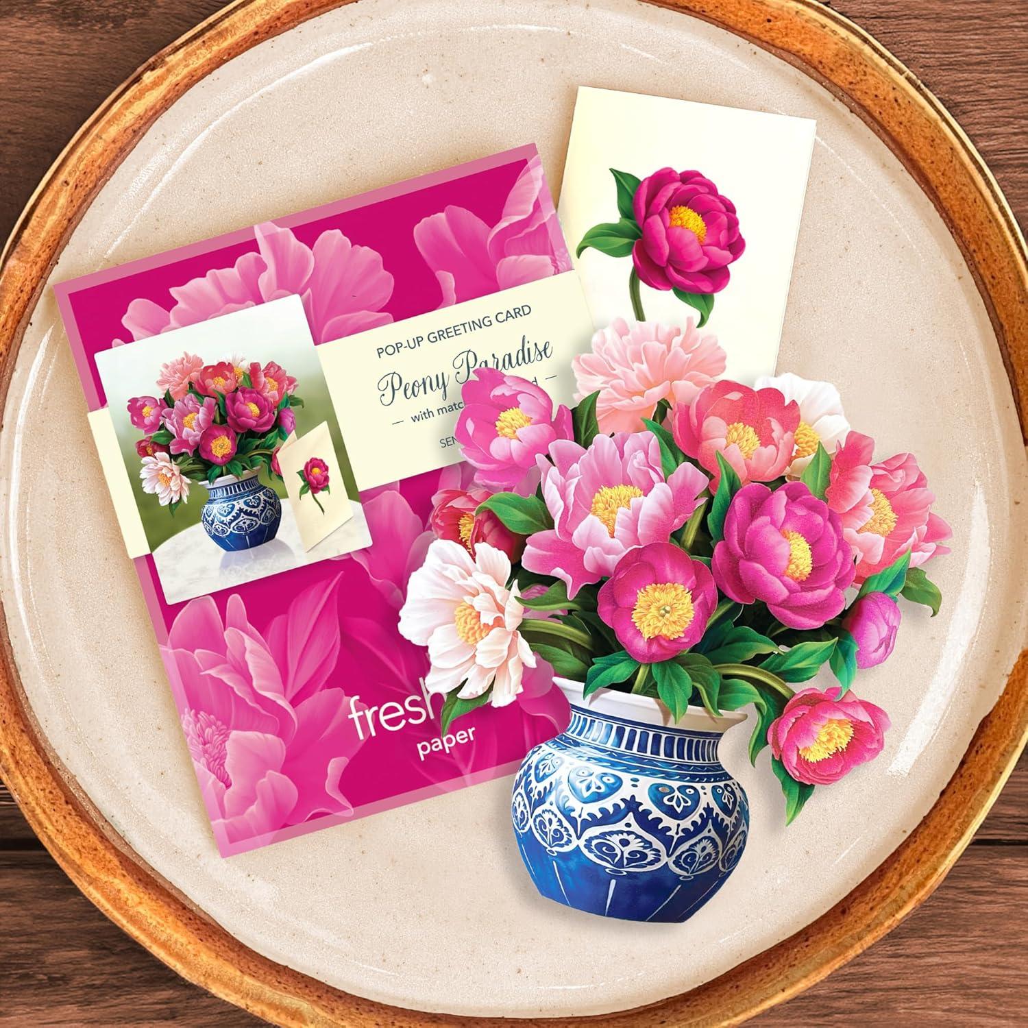 imageFreshcut Paper Pop Up Cards Mini Peony Paradise Set of 2 6 Inch Mini Sized Forever Flower Bouquet 3D Popup Greeting Cards Birthday Cards Thank You Card Teacher Gifts Blank Notecard ampamp EnvelopePeony Paradise