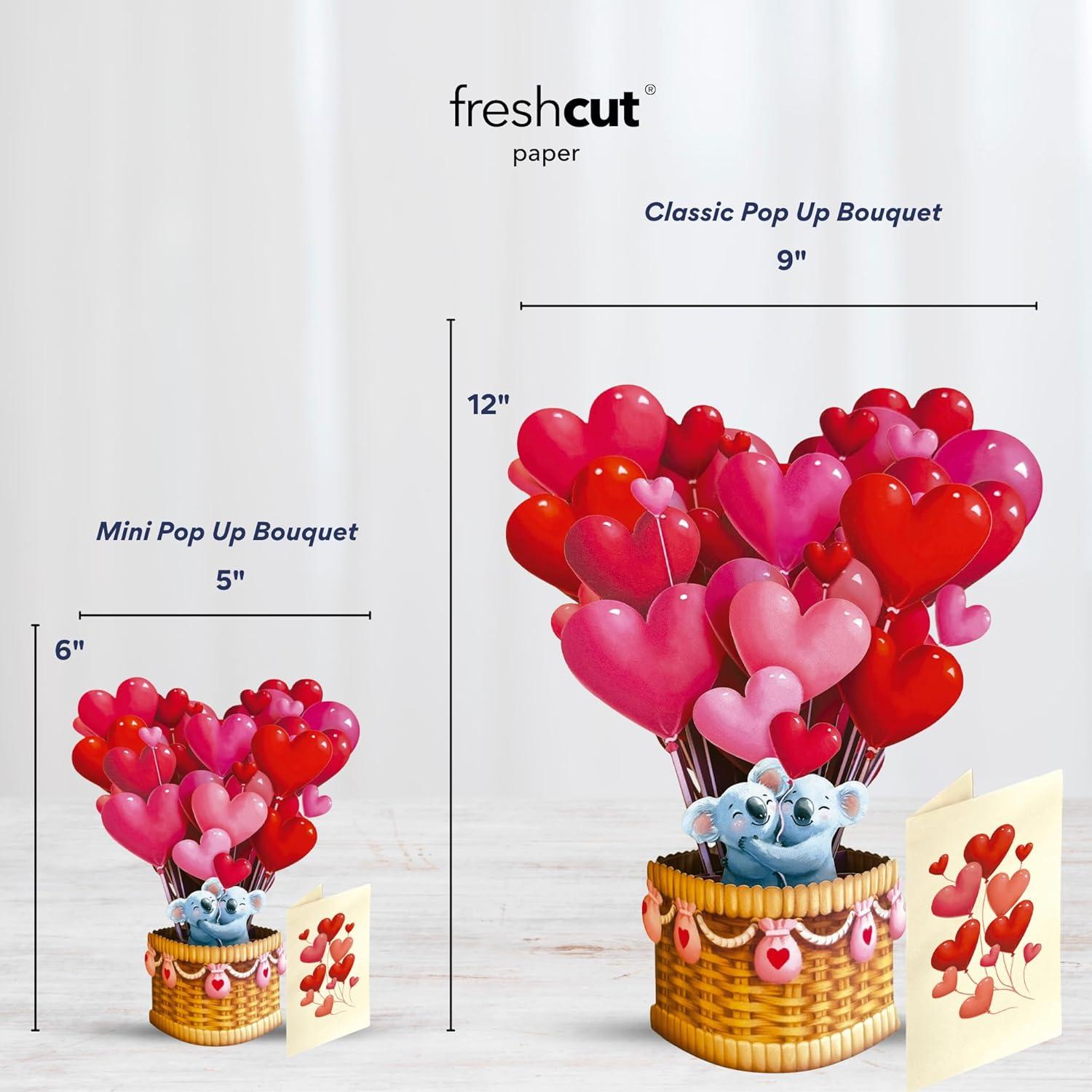 imageFreshcut Paper Pop Up Cards Mini Peony Paradise Set of 2 6 Inch Mini Sized Forever Flower Bouquet 3D Popup Greeting Cards Birthday Cards Thank You Card Teacher Gifts Blank Notecard ampamp EnvelopeHeart Balloons