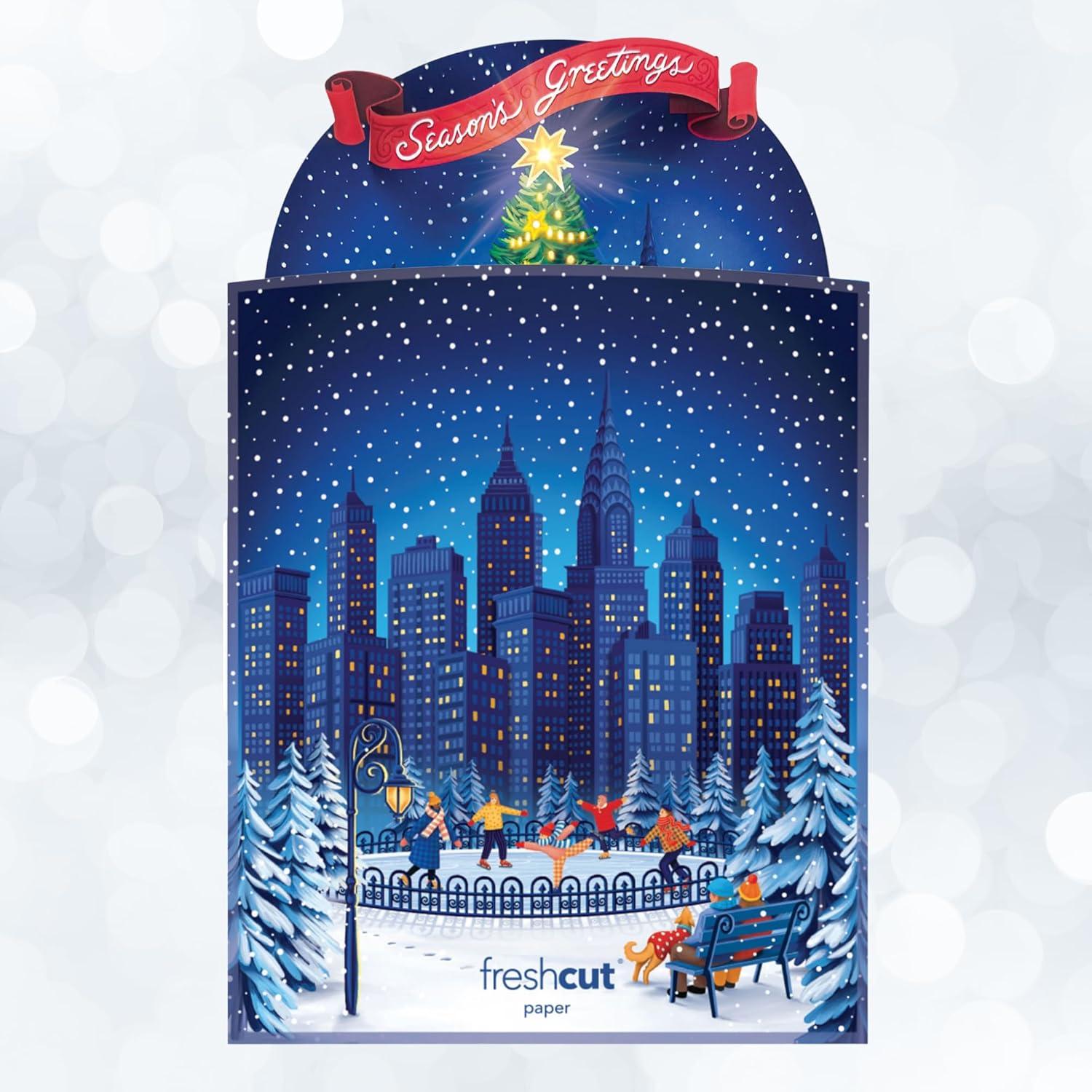 imageFreshcut Paper Light Up Pop Up Card Light Up Holiday Candle with Lights 3D Popup Christmas Cards Holiday Card with Blank Notecard ampamp EnvelopeChristmas Skating