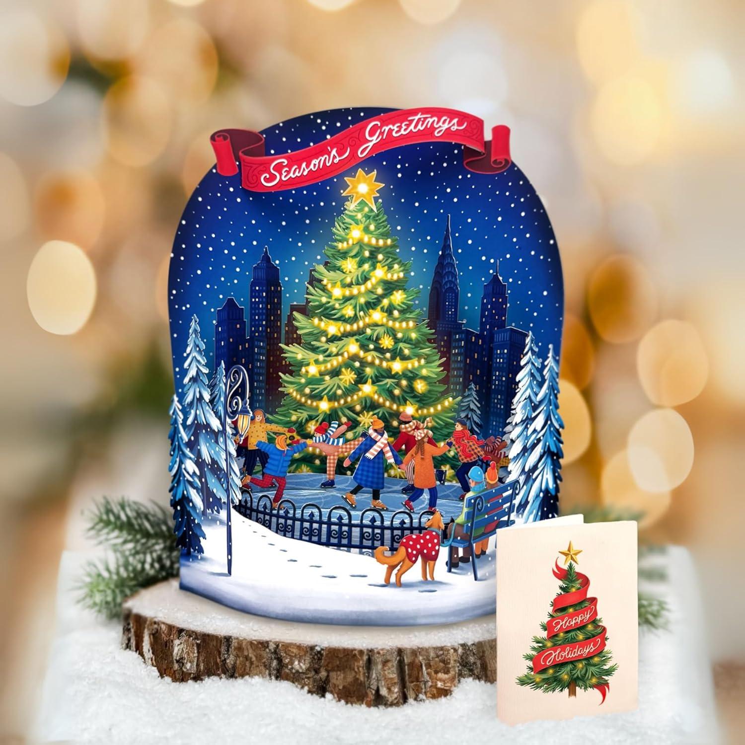 imageFreshcut Paper Light Up Pop Up Card Light Up Holiday Candle with Lights 3D Popup Christmas Cards Holiday Card with Blank Notecard ampamp EnvelopeChristmas Skating