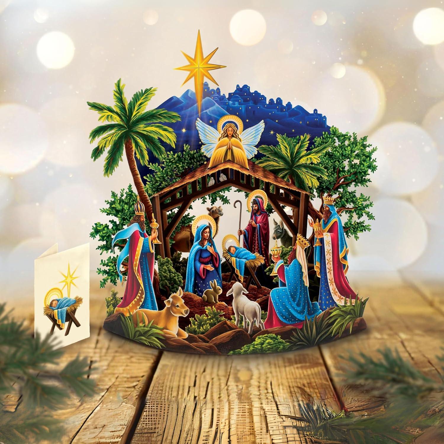 imageFreshcut Paper Light Up Pop Up Card Light Up Holiday Candle with Lights 3D Popup Christmas Cards Holiday Card with Blank Notecard ampamp EnvelopeStarlit Nativity Scene
