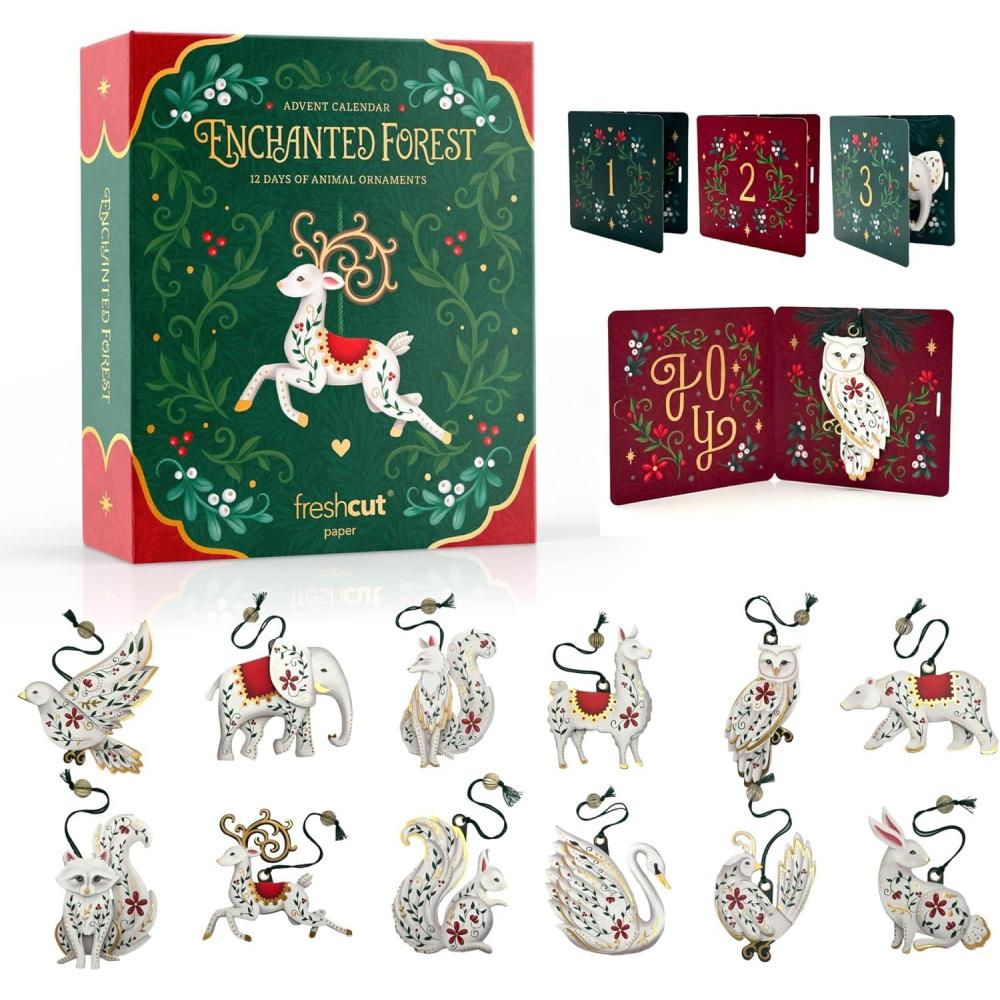 imageFreshcut Paper 2025 Advent Calendar Mary Engelbreits Christmas Village Pop Up 3D Greeting Cards Paper Advent Calendar for Adults Christmas Gifts Holiday Cards with Blank Notecard ampamp EnvelopeEnchanted Forest Ornaments Advent Calendar