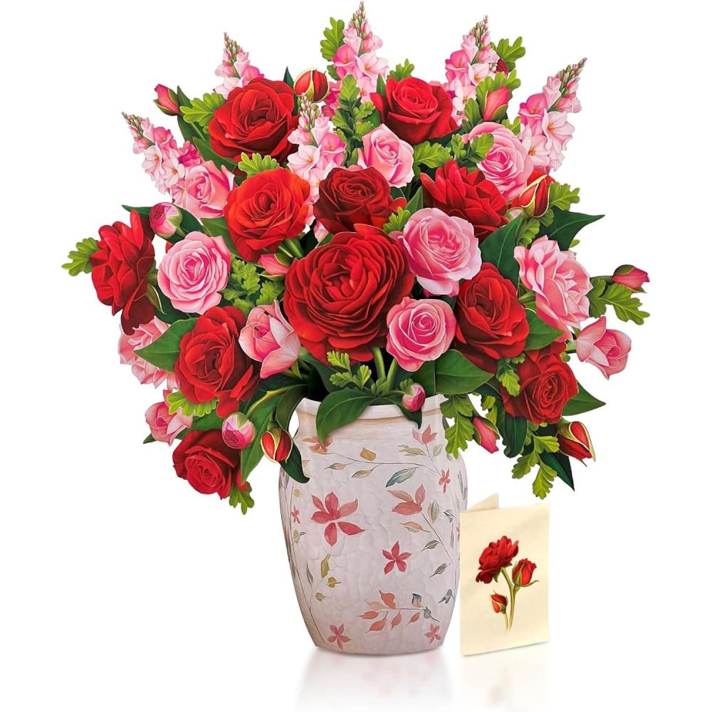 imageFreshcut Paper Pop Up Cards Grande Blooming Roses 18 Inch Life Sized Forever Flower Bouquet 3D Popup Greeting Card Birthday Cards Thank You Card Blank Notecard ampamp Envelope