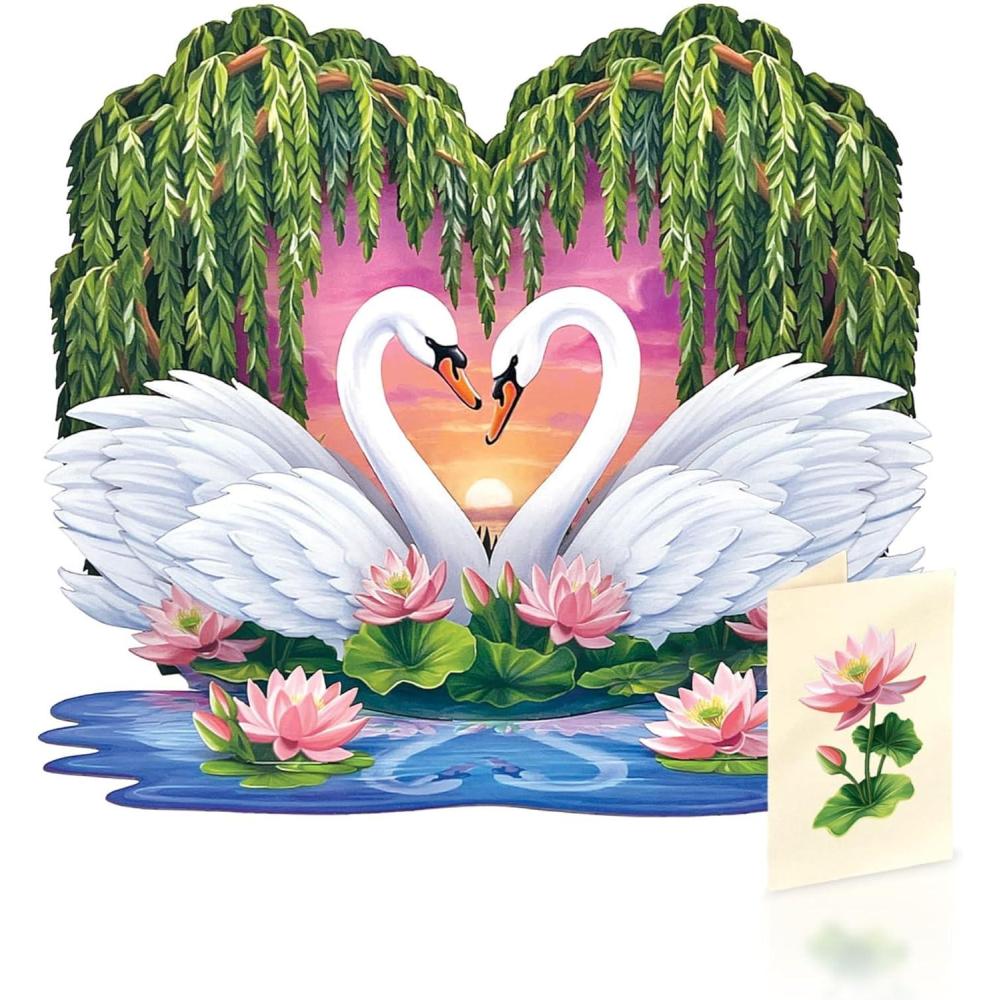 imageFreshcut Paper Sweetheart Swans Pop Up Cards 12 Inch Life Sized 3D Popup Greeting Card Valentines Day Card Birthday Cards Blank Notecard ampamp Envelope