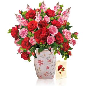 Freshcut Paper Pop Up Cards, Grande Blooming Roses, 18 Inch Life Sized Forever Flower Bouquet 3D Popup Greeting Card, Birthday Cards, Thank You Card, Blank Notecard & Envelope